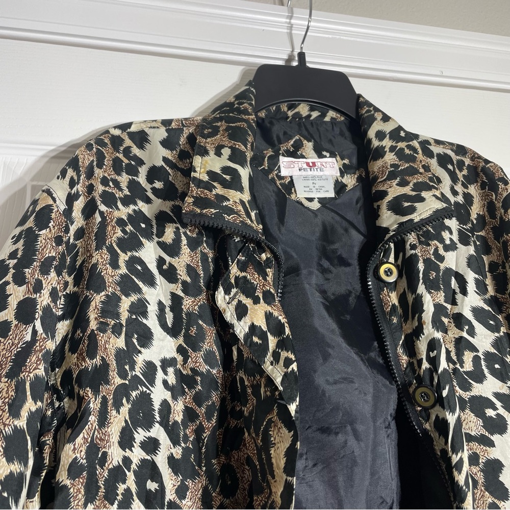 Vintage 90s Silk Leopard Bomber Jacket Petite Small - Picture 2 of 6